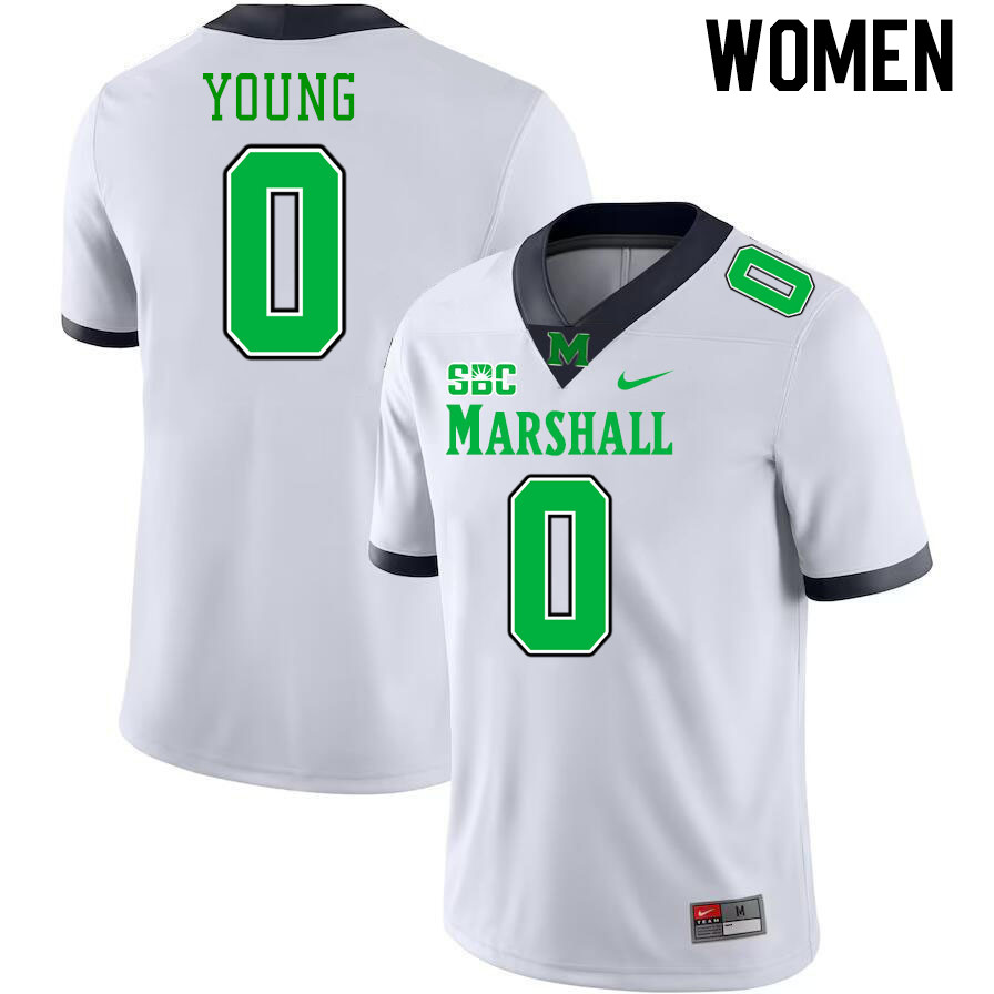 Women #0 Randy Young Marshall Thundering Herd SBC Conference College Football Jerseys Stitched-White